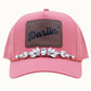 DARLIN' Bejeweled Glitz Athletic Trucker Cap + Leatherette: Rose