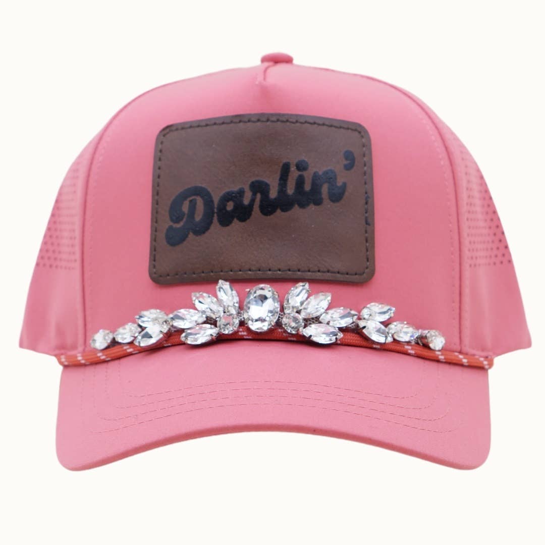 DARLIN' Bejeweled Glitz Athletic Trucker Cap + Leatherette: Rose