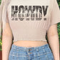 HOWDY COWBOYS GRAPHIC SMOCKED CROP TOP : PEACH