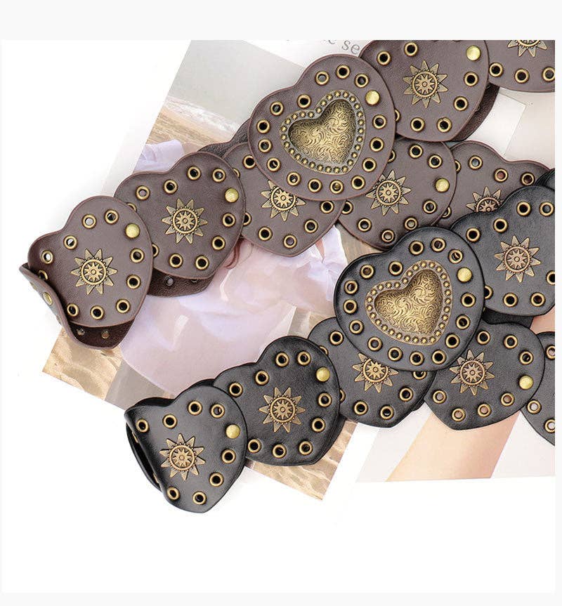 Boho Heart Wide Waist Western Leather Belt