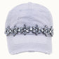Bejeweled Bling Glitz Distressed Cap, Adjustable: Burnt Orange