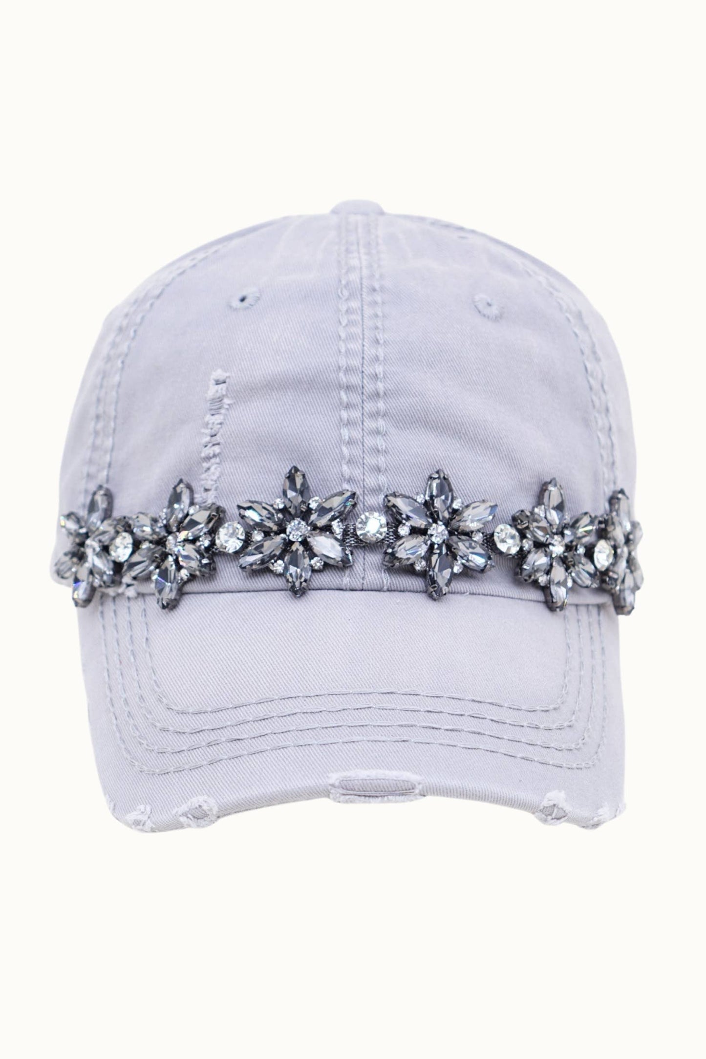 Bejeweled Bling Glitz Distressed Cap, Adjustable: Burnt Orange