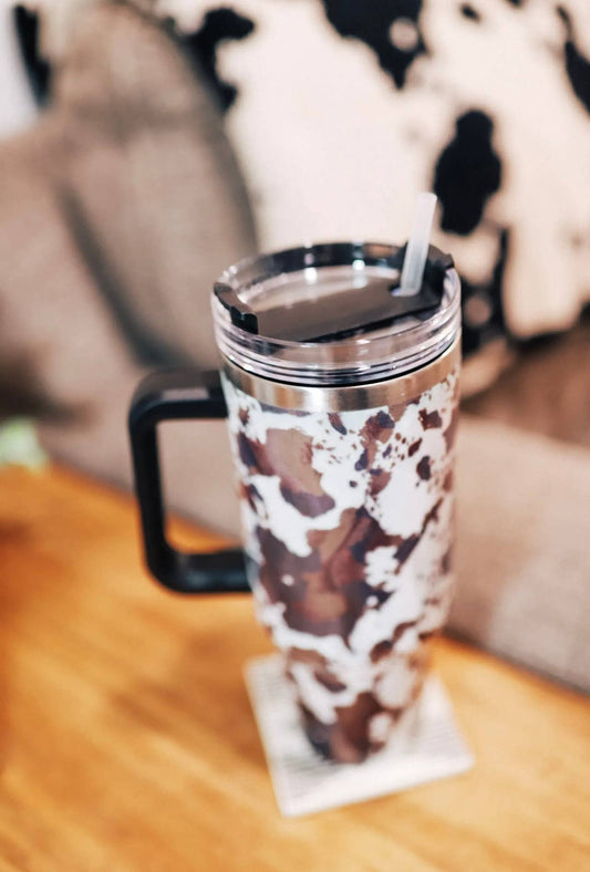 Brown Cowhide Tumbler with Handle