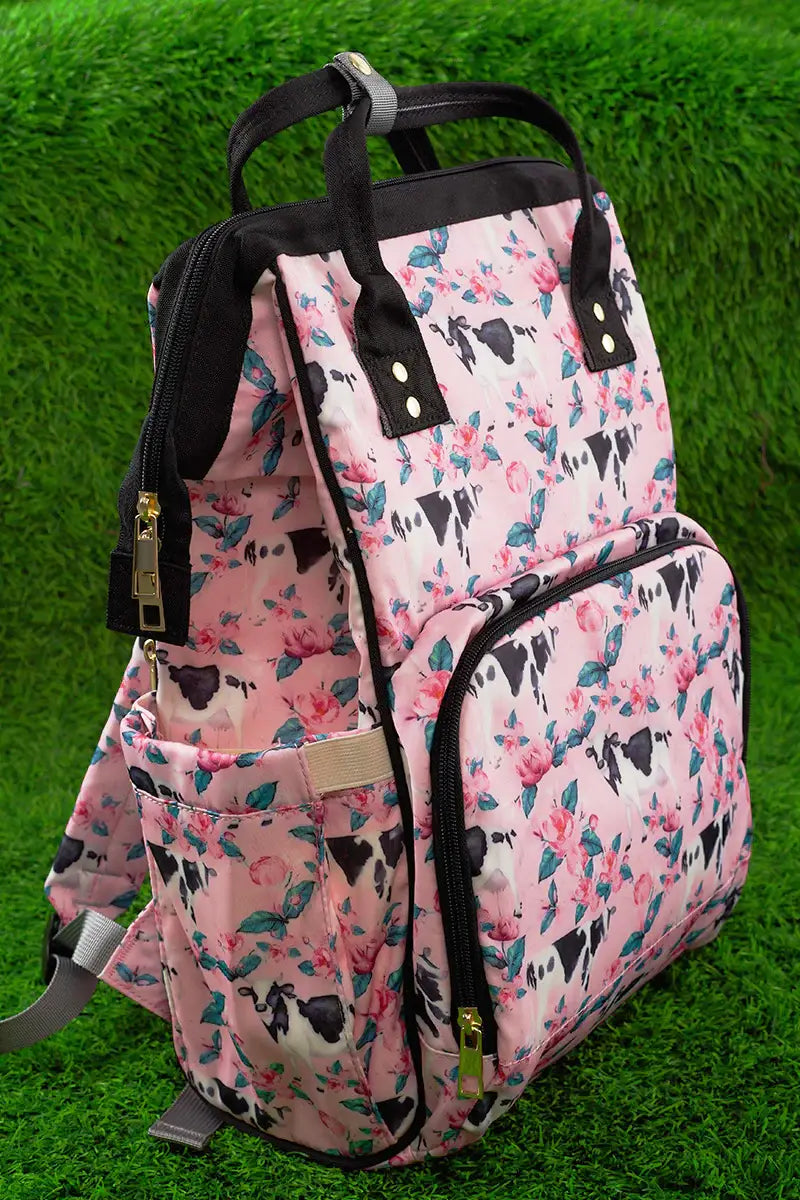 Cow & Floral Printed Diaper Bag