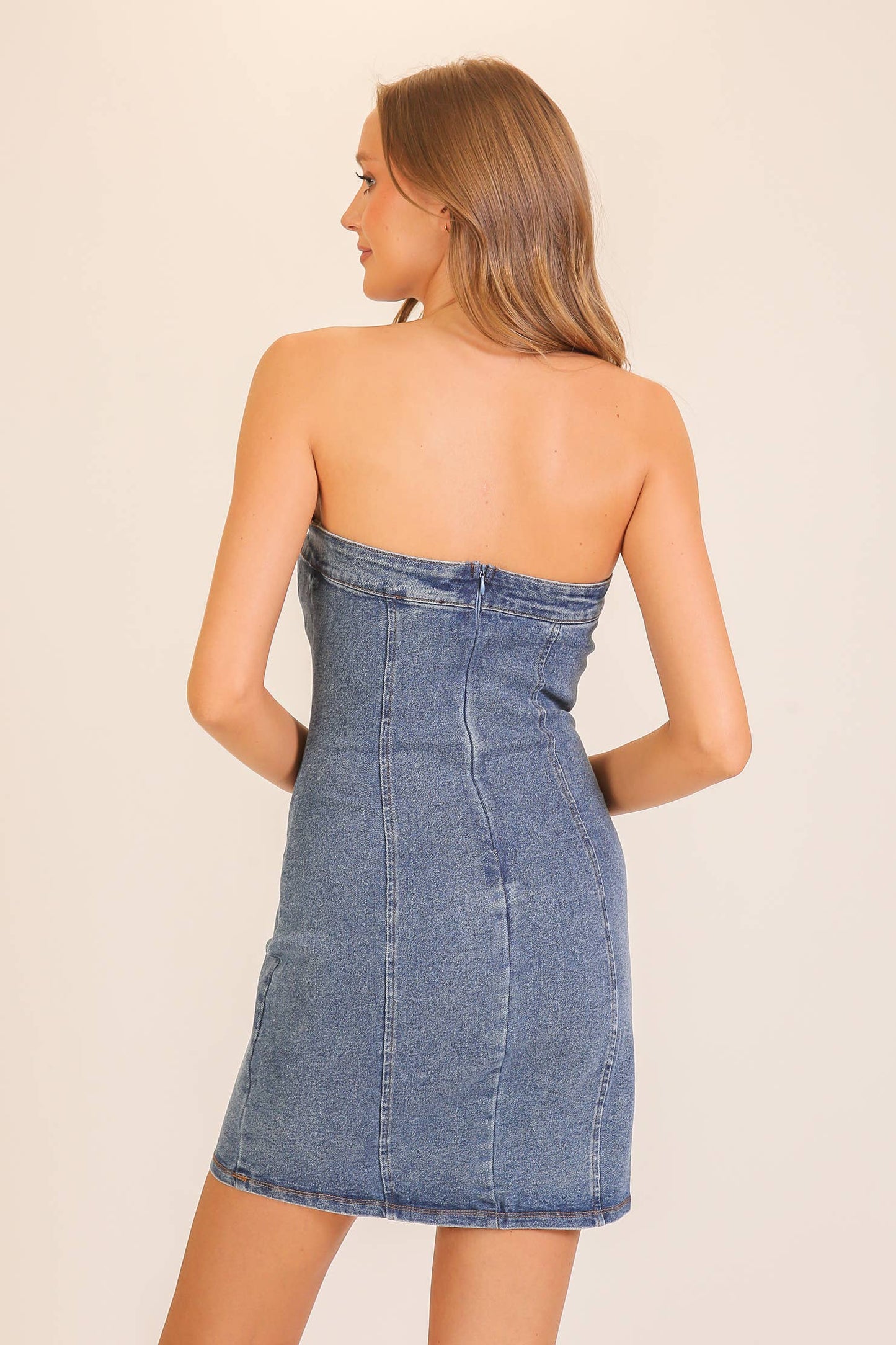 Lace-Up Stretch Denim Mini Dress