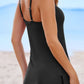 Grommet Shoulder Strap Pleated Swim Dress: Black