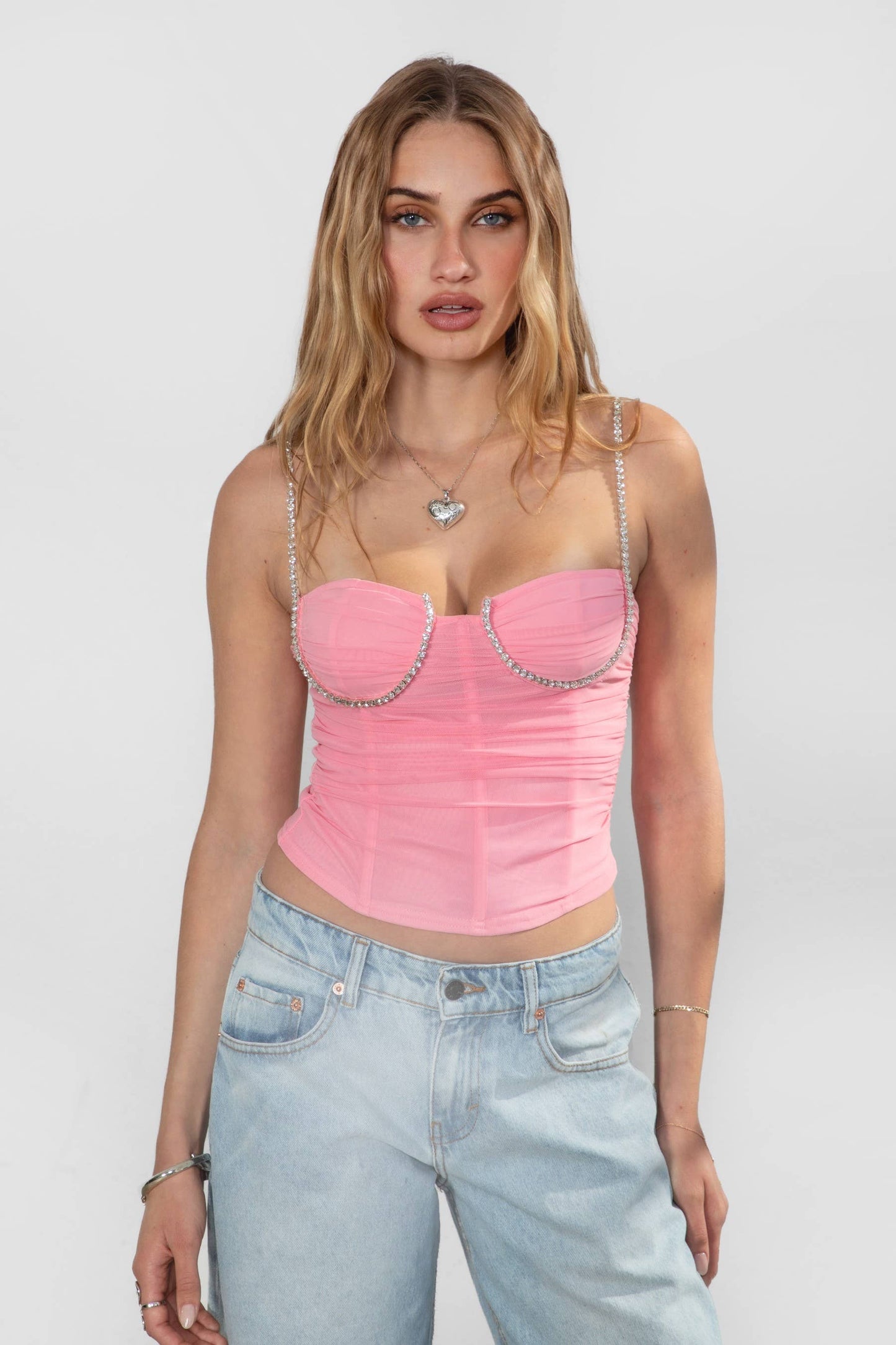 GEM Embellished Mesh Cropped Cami Top