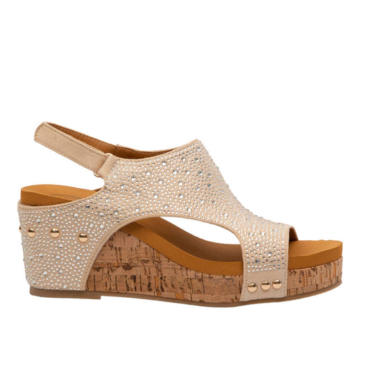 BARBARA RHINESTONE Wedges: Taupe Crystal
