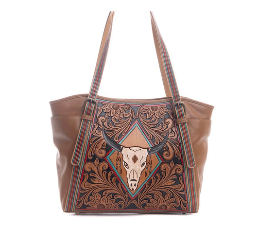 AGE OF THE STEER HAND TOOLED BAG-BROWN