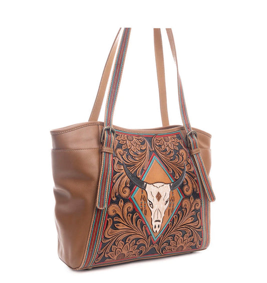AGE OF THE STEER HAND TOOLED BAG-BROWN