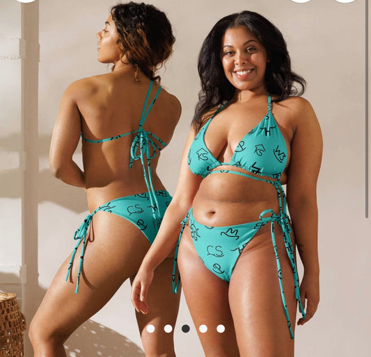 Turquoise cattle bikini bottom