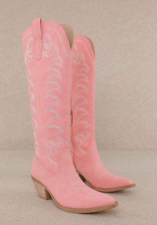 Faye Pink Suede Western Boots