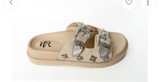 Western Buckle Sandal in Cream