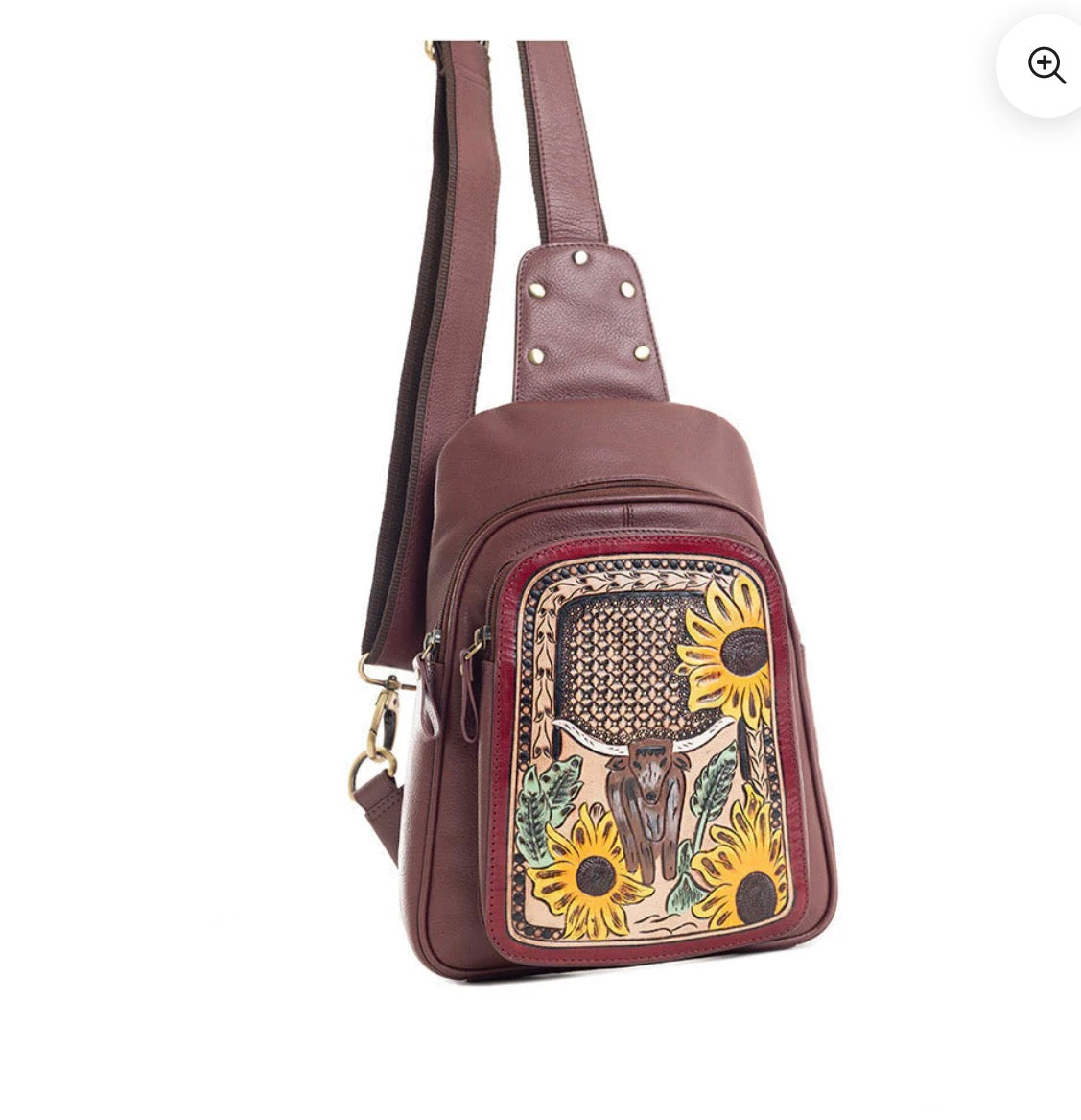 SUNFLOWER STEER SLING BAG-BROWN