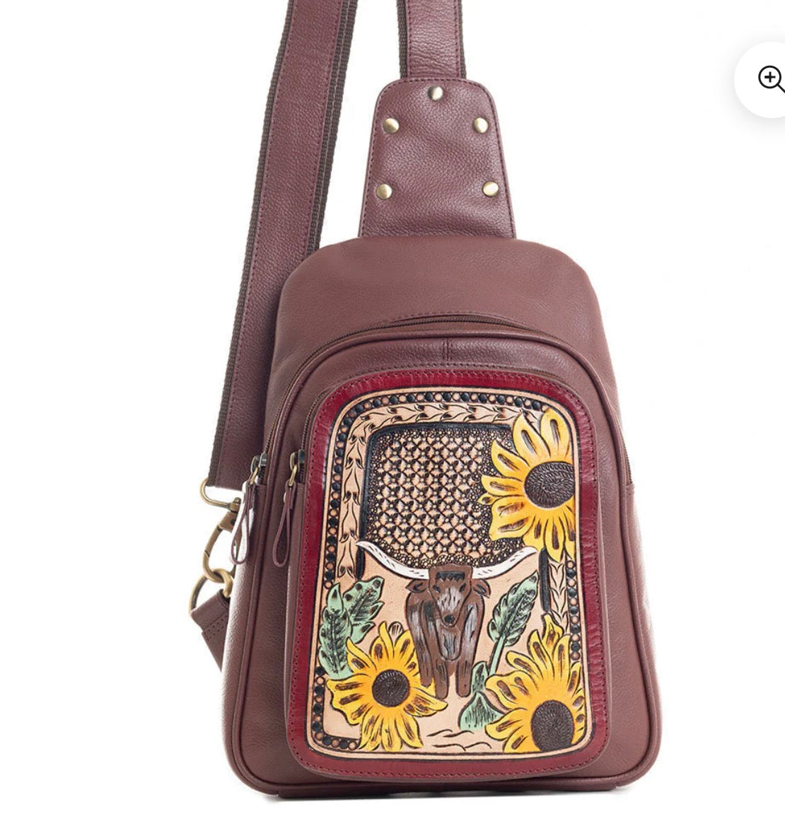 SUNFLOWER STEER SLING BAG-BROWN