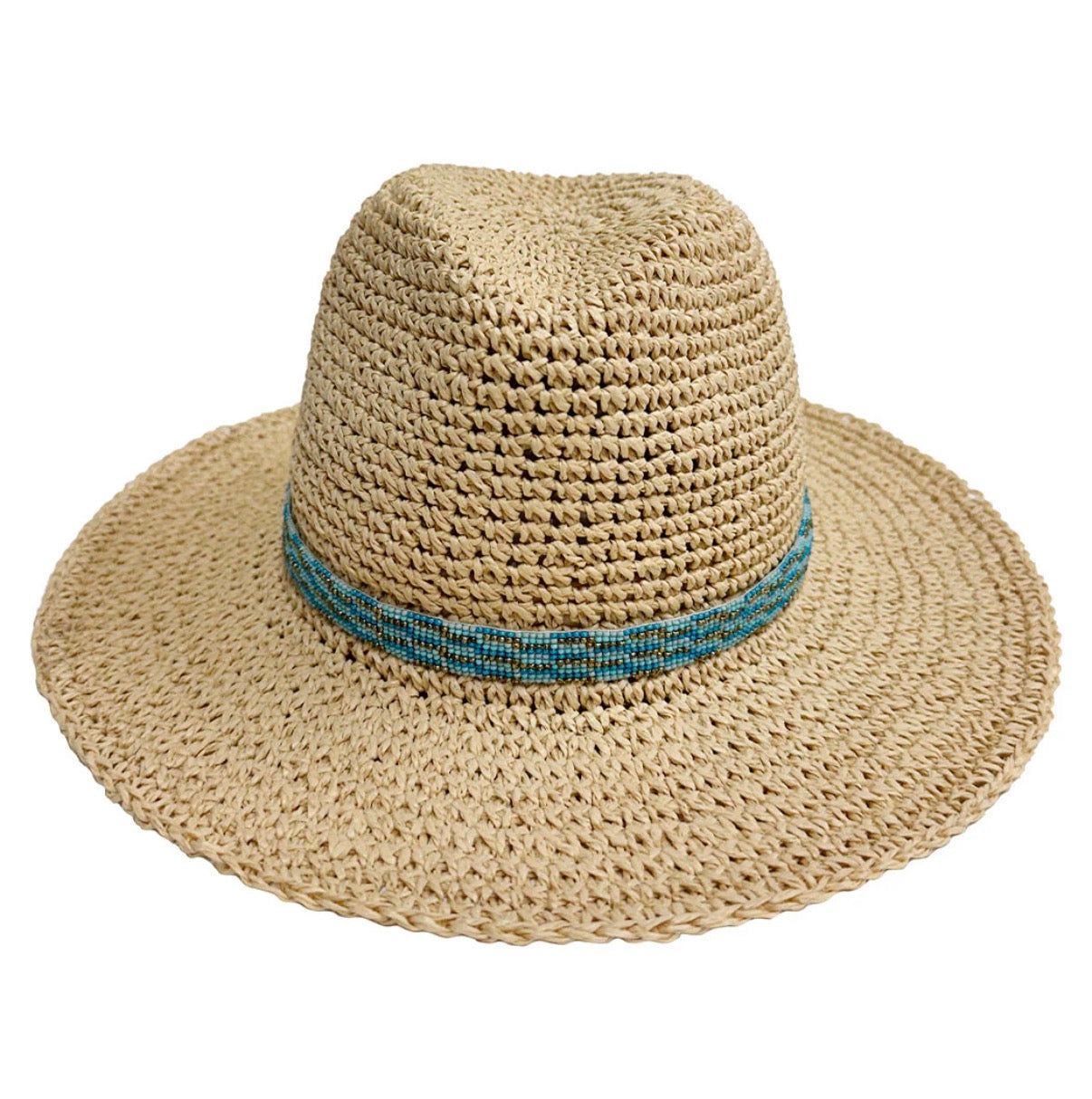 LULI BEADED HAT NATURAL/AQUA