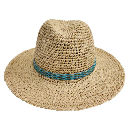 LULI BEADED HAT NATURAL/AQUA