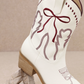 Zeta Ribbon Embroidery Western Ankle Boots