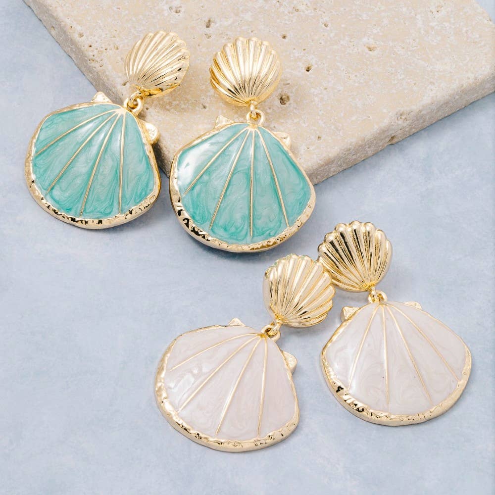 Enamel Double Seashell Drop Earrings: TQ