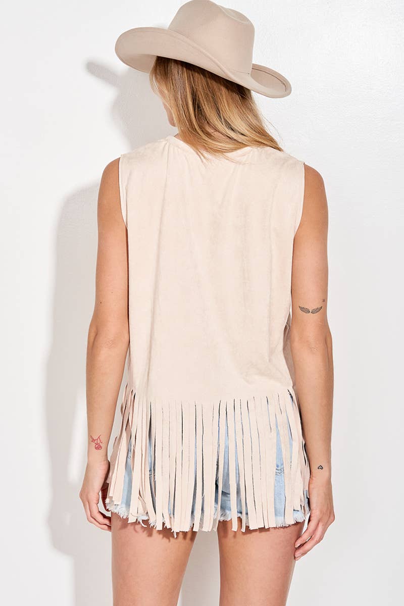 T939G10634 - Everyday Casual Suede Fringe Women's Tank Top