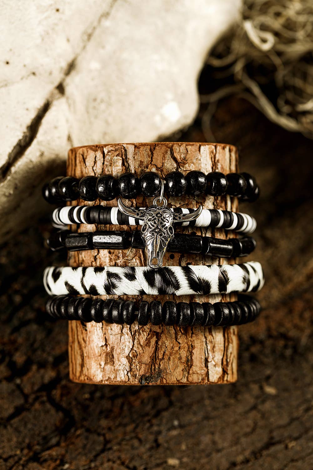 Timber Beads Western Skull Head Charm 5pcs Bracelet Set