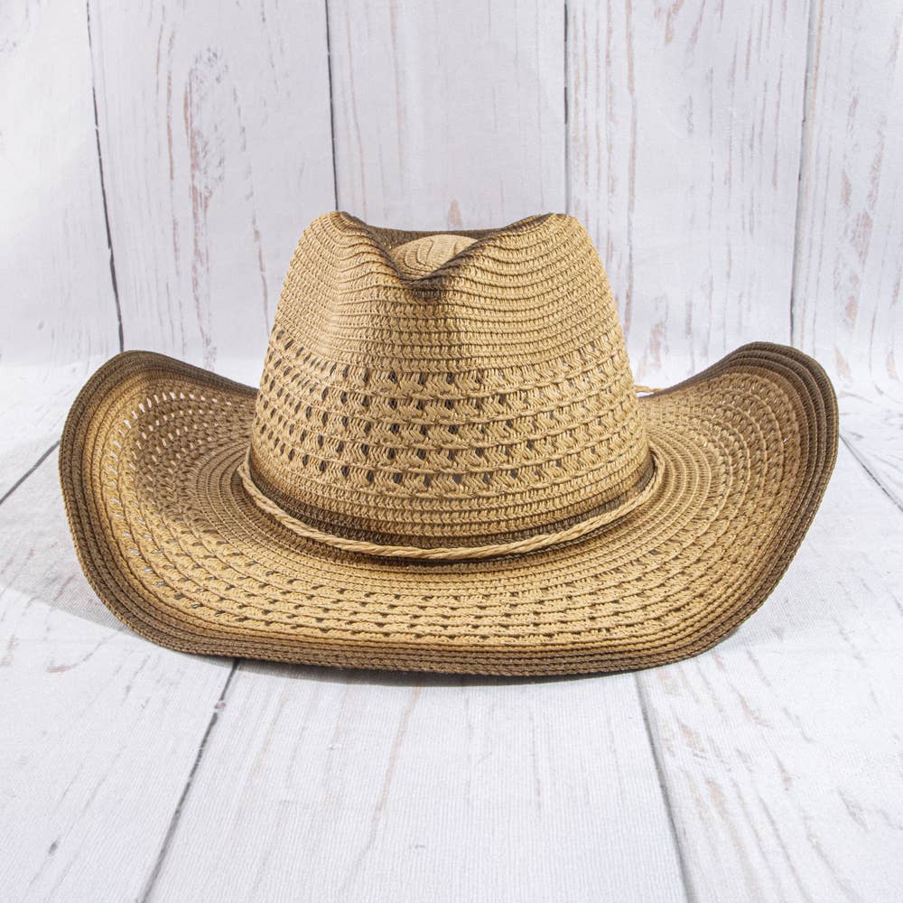 Ombre Honeycomb Knit Weave Straw Cowboy Hat