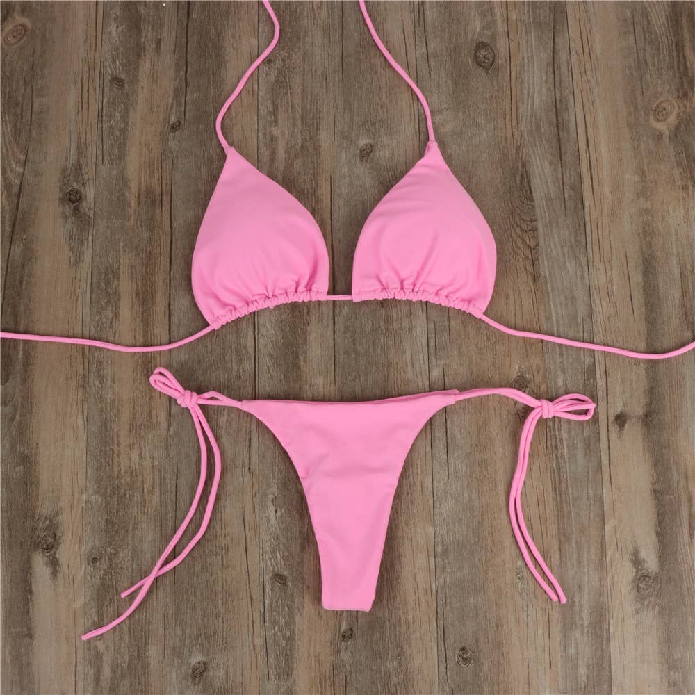 2-Piece Solid Color thong Bikini Swimsuit