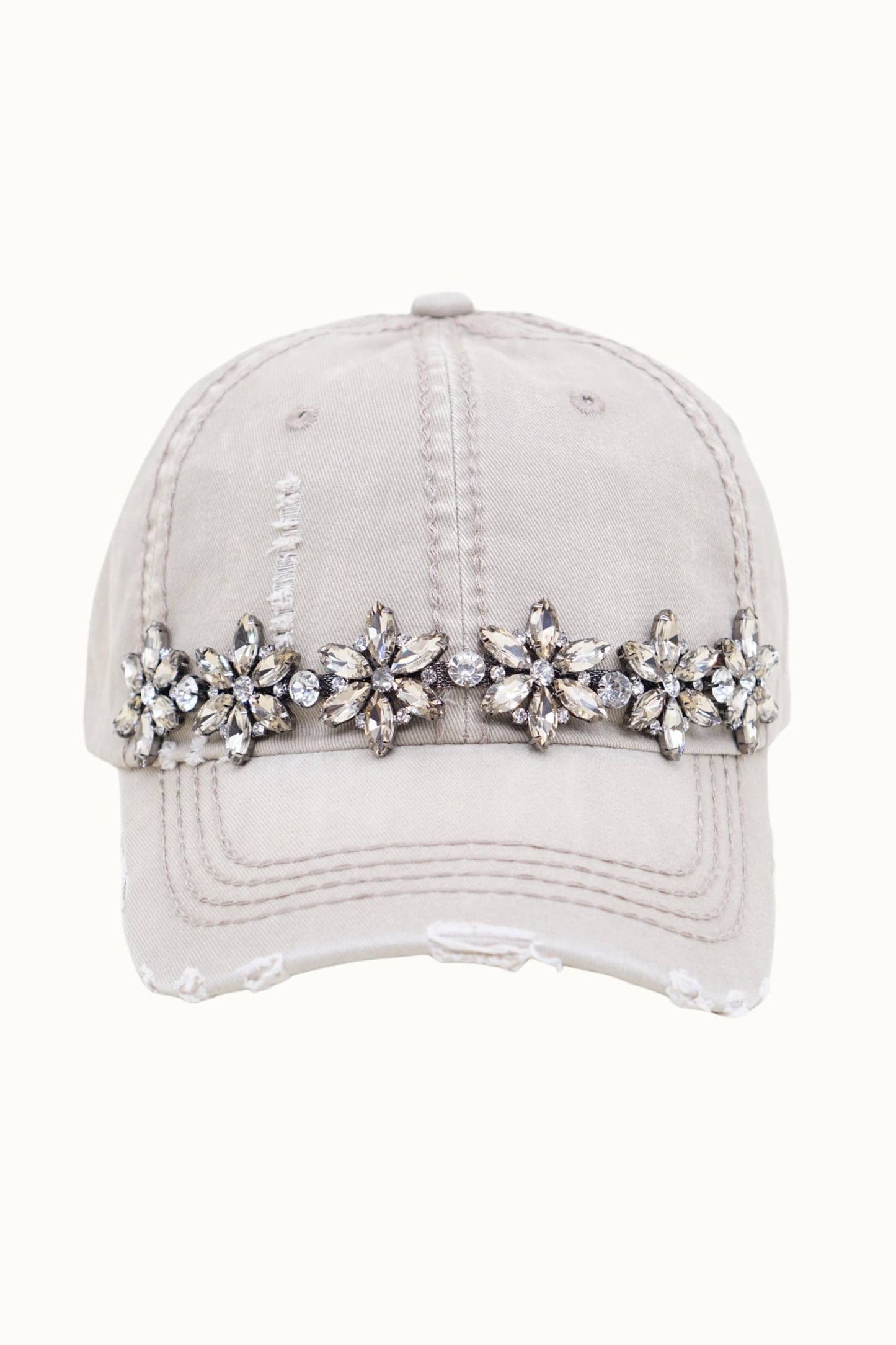 Bejeweled Bling Glitz Distressed Cap, Adjustable: Burnt Orange