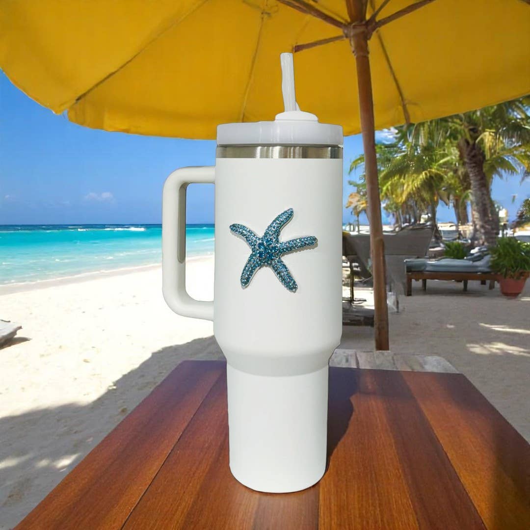 Blue Starfish Jeweled Tumbler