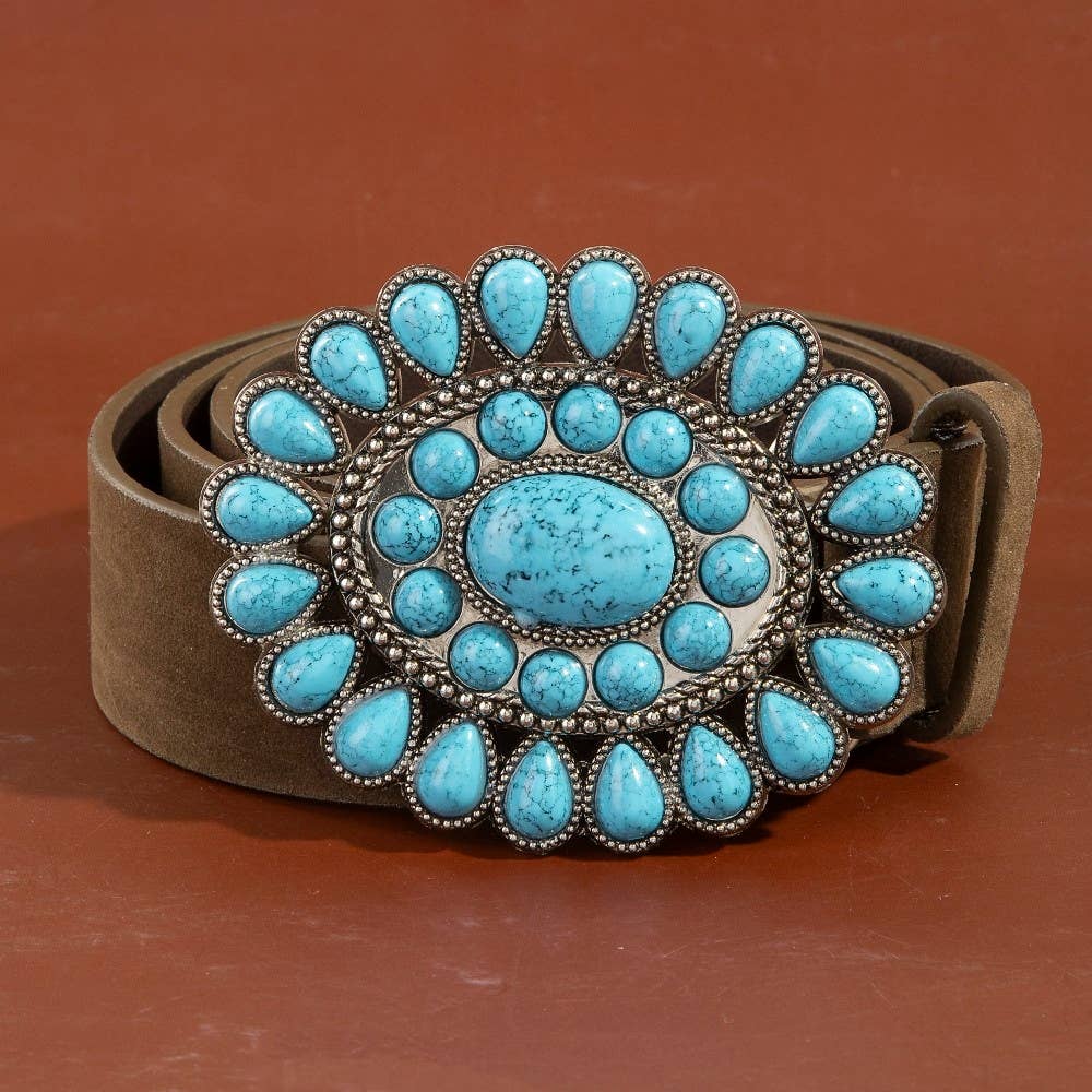Western Concho Turquoise Stone Buckle Belt: LCO