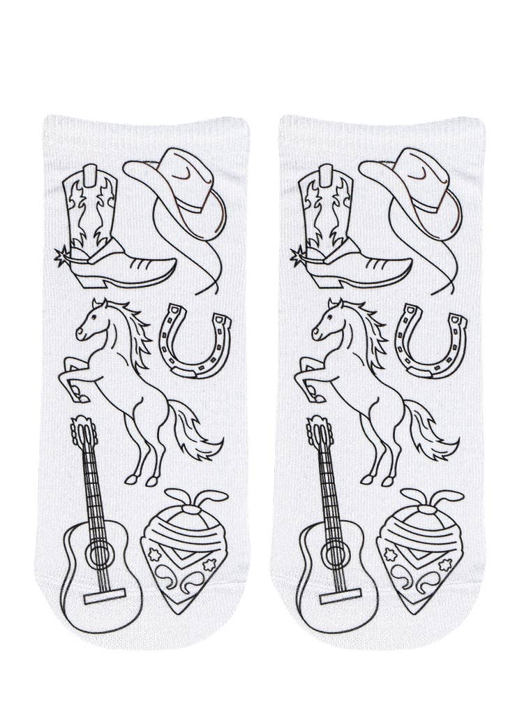 Ankle Socks - DIY Coloring Kit - Western Rodeo