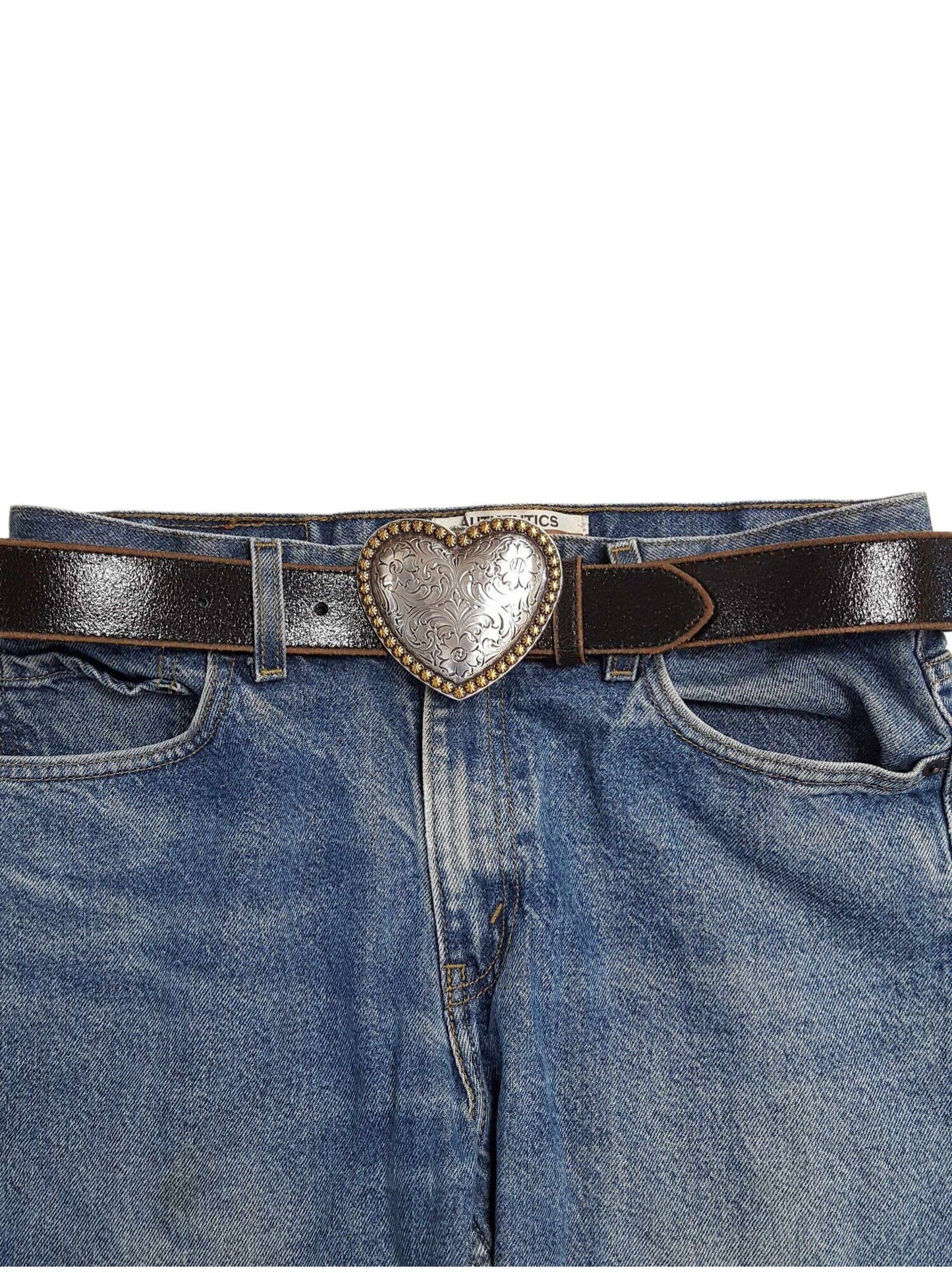 Western Heart Buckle w. Vintage Leather belt: Cream