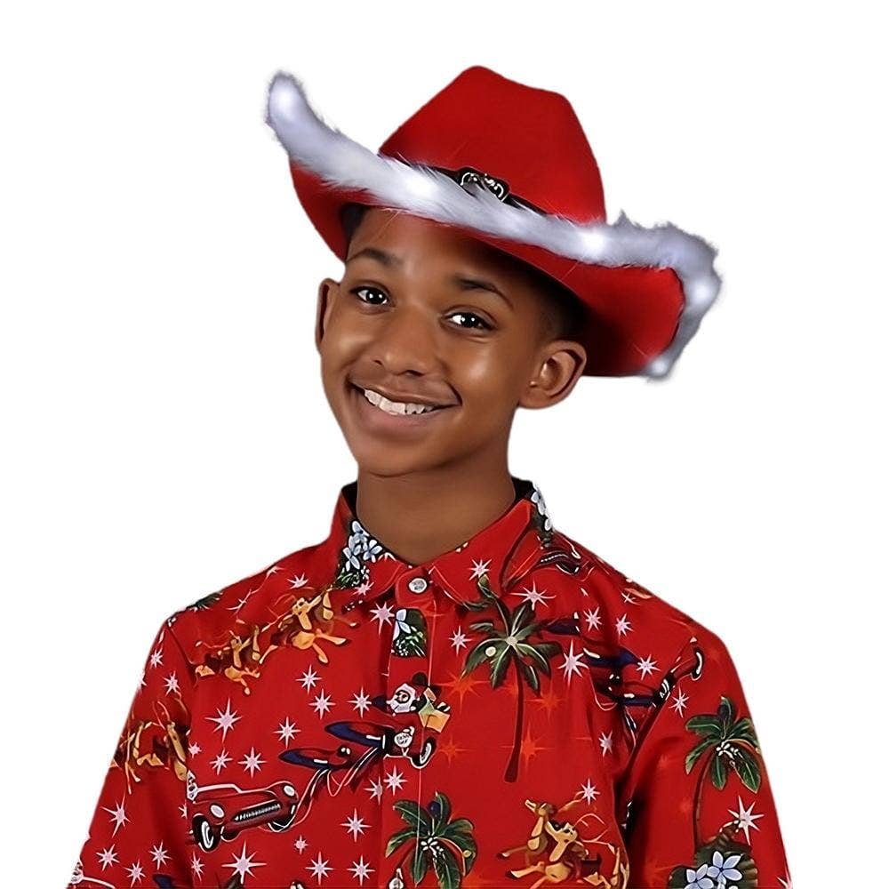 LED Flashing Christmas Cowboy Santa Western Hat