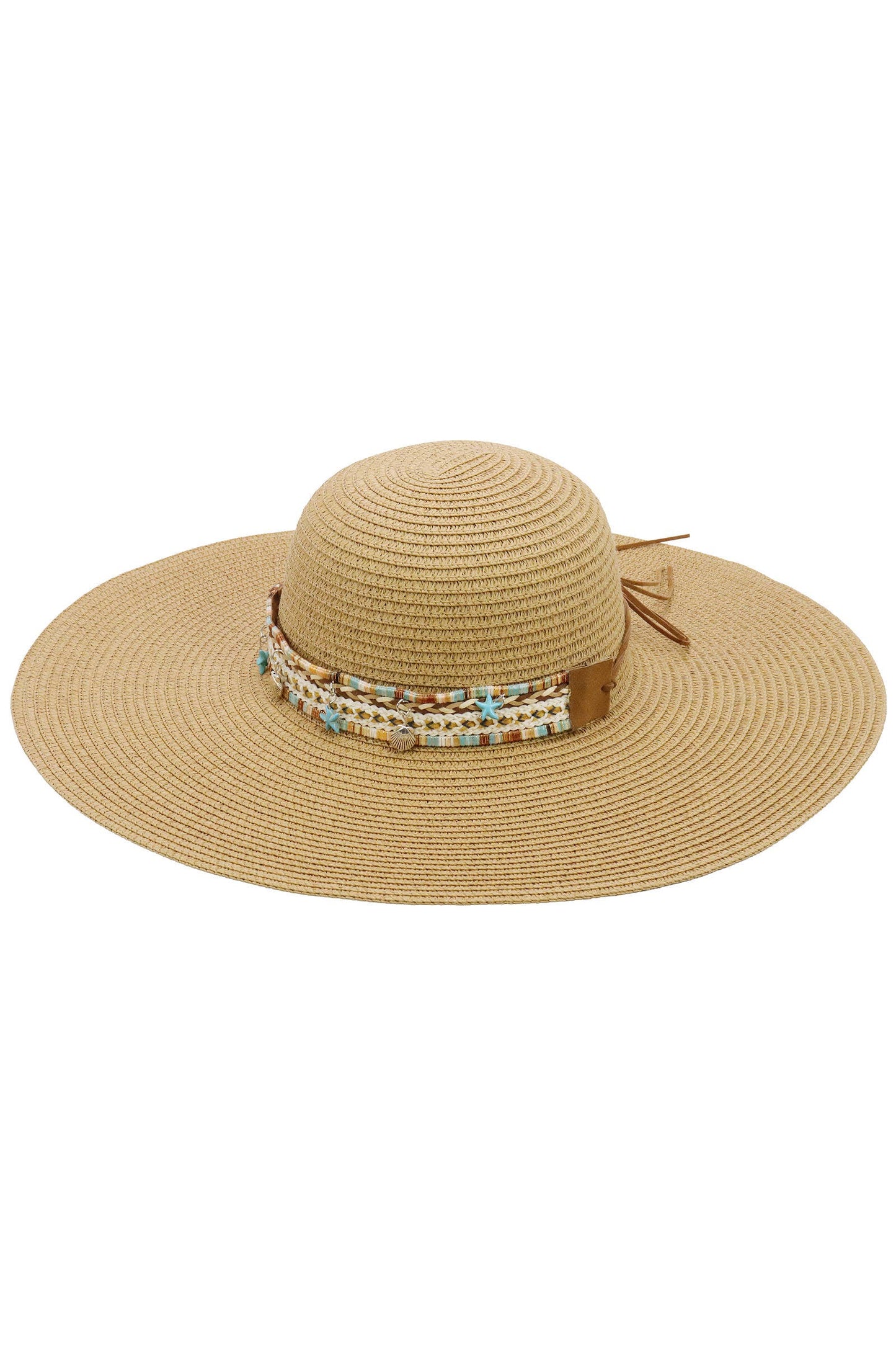 Blue Coastal Starfish Belt Floppy Straw Sun Hat