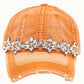 Bejeweled Bling Glitz Distressed Cap, Adjustable: Burnt Orange
