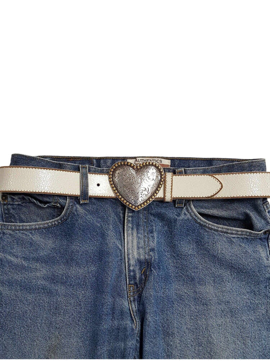 Western Heart Buckle w. Vintage Leather belt: Cream