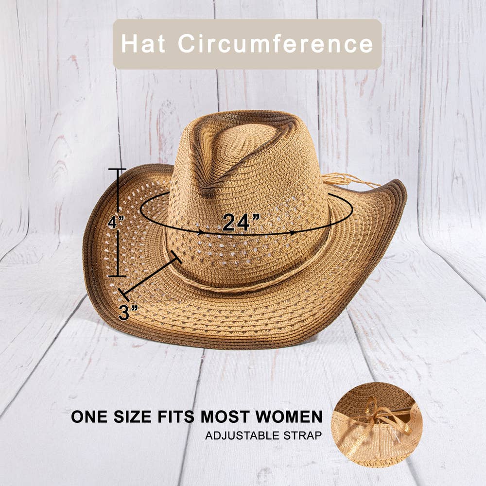 Ombre Honeycomb Knit Weave Straw Cowboy Hat