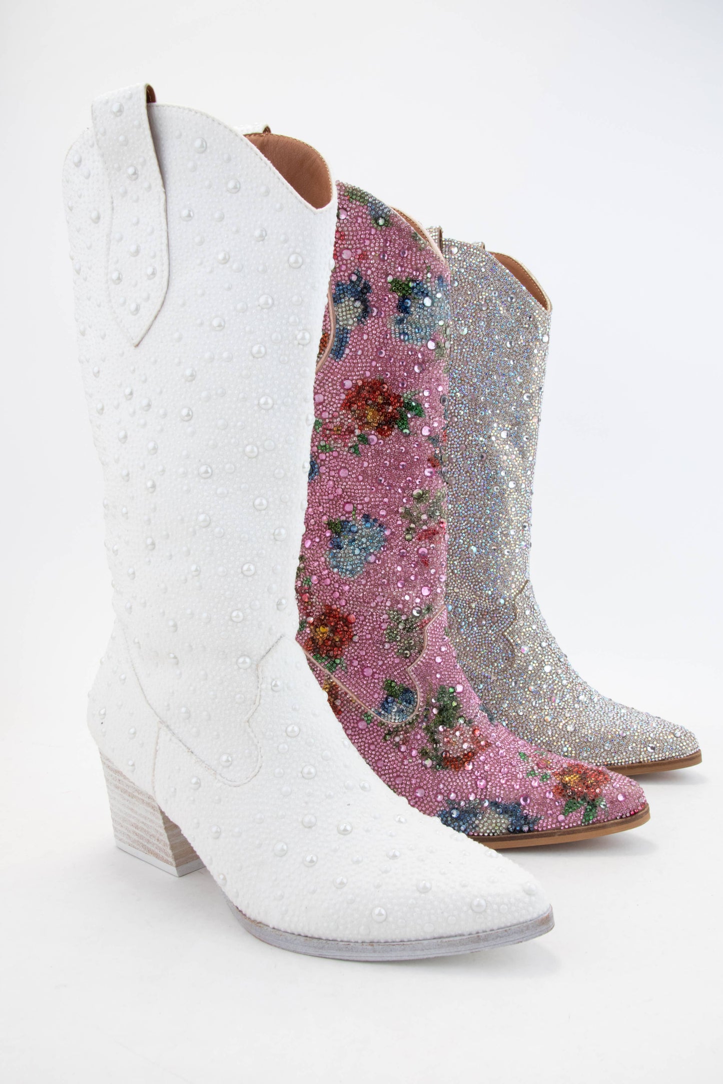 DAZZLING RHINESTONE JEWELED MID-CALF GLAM WESTERN BOOTS