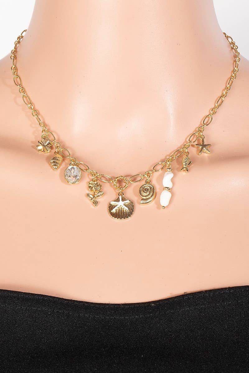 Rose And Sea Life Charms Chain Necklace