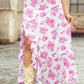 Boho Floral High Waist Ruffle Split Maxi Skirt pink