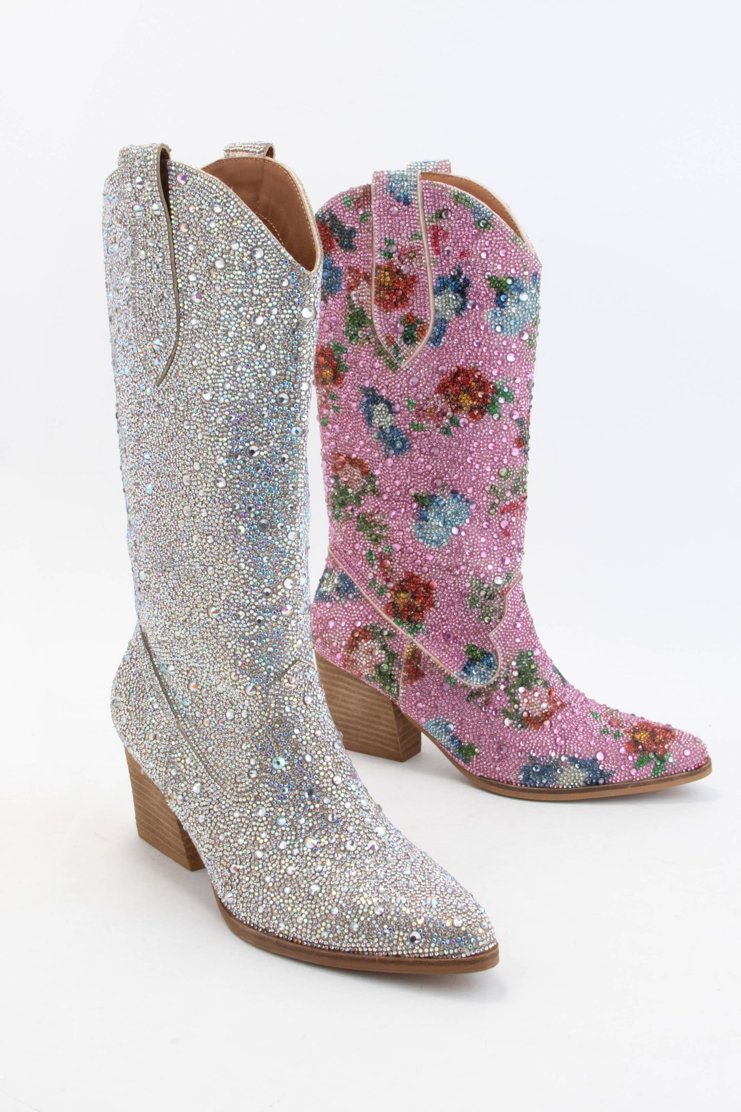 DAZZLING RHINESTONE JEWELED MID-CALF GLAM WESTERN BOOTS