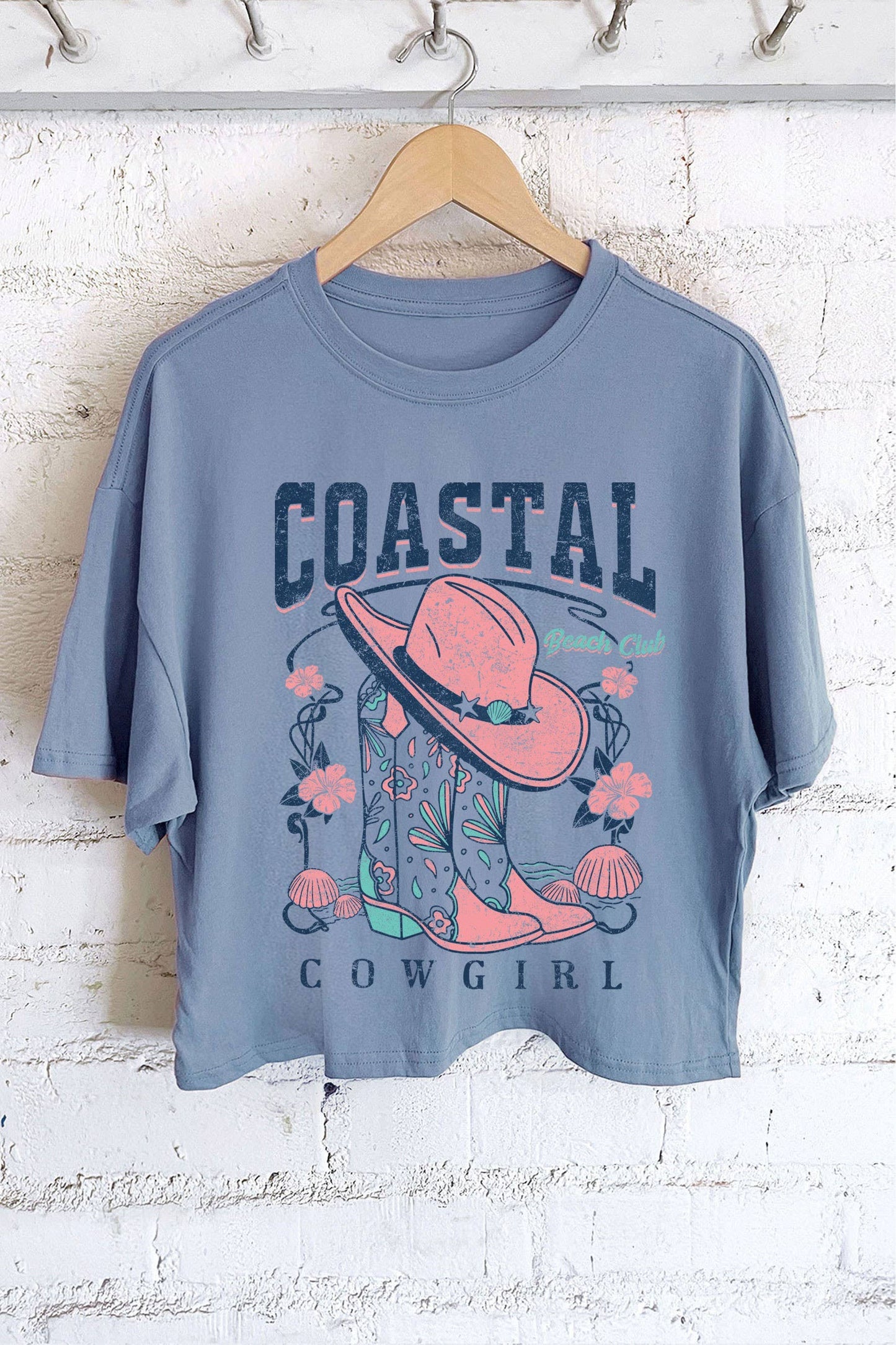 COASTAL COWGIRL BOOTS GRAPHIC LONG CROP TOP