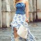 Boho Floral High Waist Ruffle Split Maxi Skirt