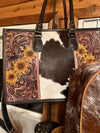 Sunflower Western Tooled Leather Cowhide Purse Tote Bag: Yellow Sunflowers