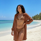 BC2201 Women Long Sleeve Beach Shirt Blouses Cover Up: White