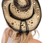 Lightly Beaded Vintage Burnt Crochet Straw Cowboy Hat: NATURAL/BLACK / ONE SIZE