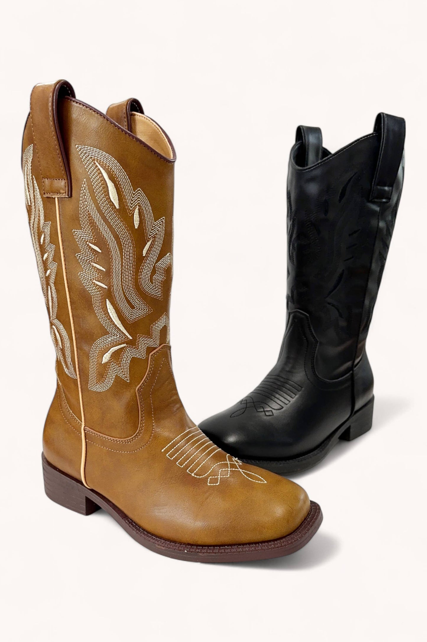 COWBOY-01 SEMI-SQUARE-TOE MID-CALF COWBOY BOOTS