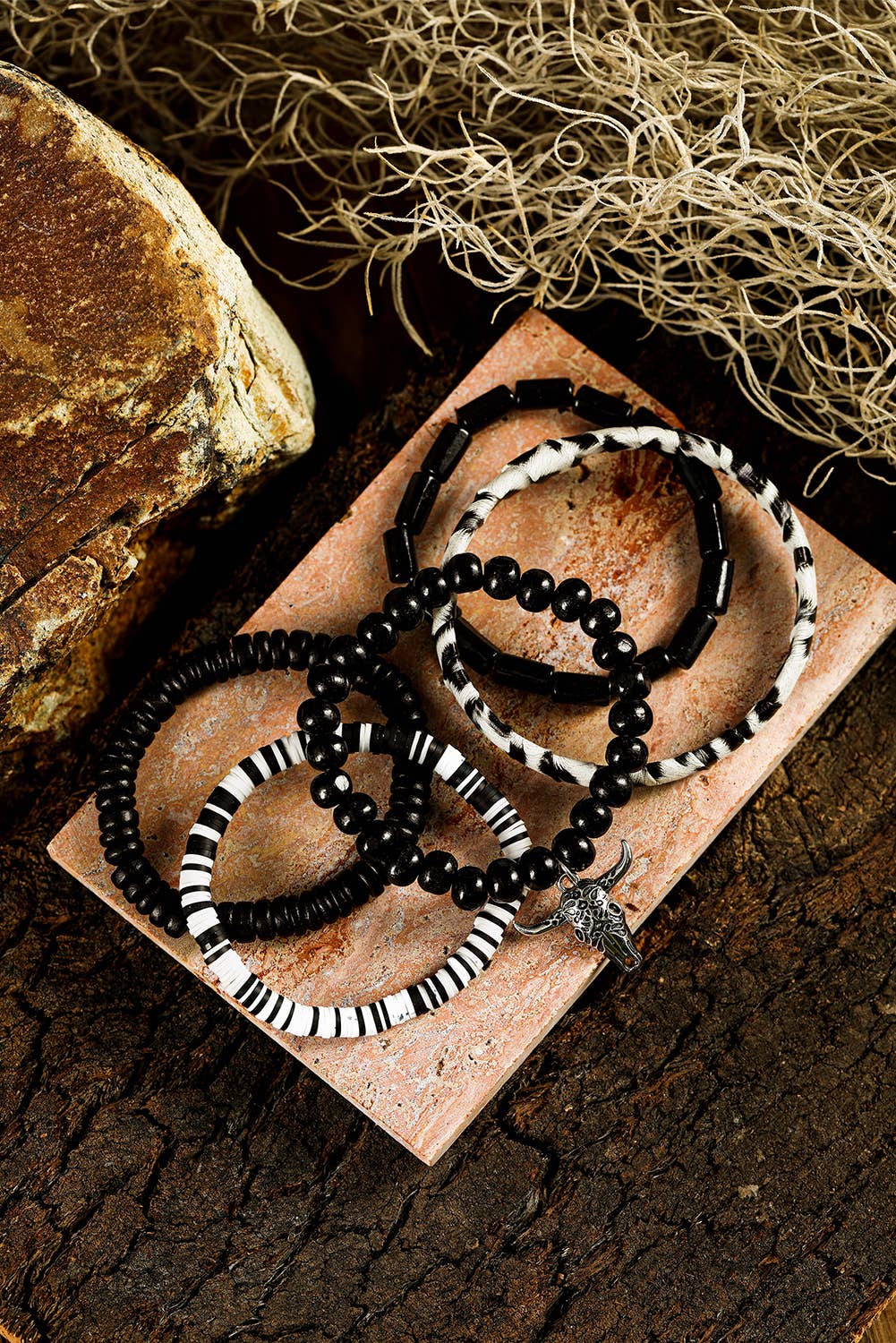 Timber Beads Western Skull Head Charm 5pcs Bracelet Set