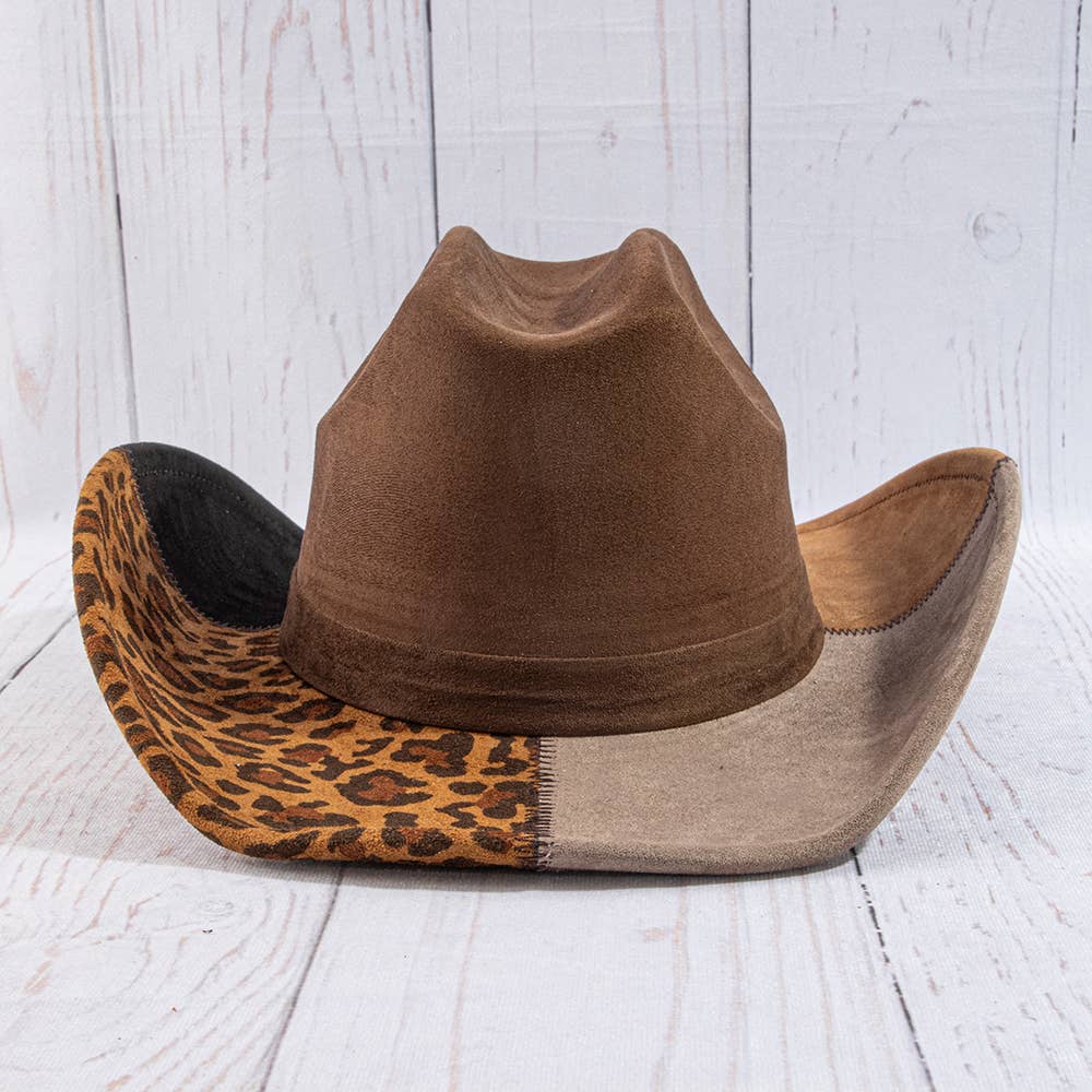Leopard Print Colorblock Patchwork Cowboy Hat