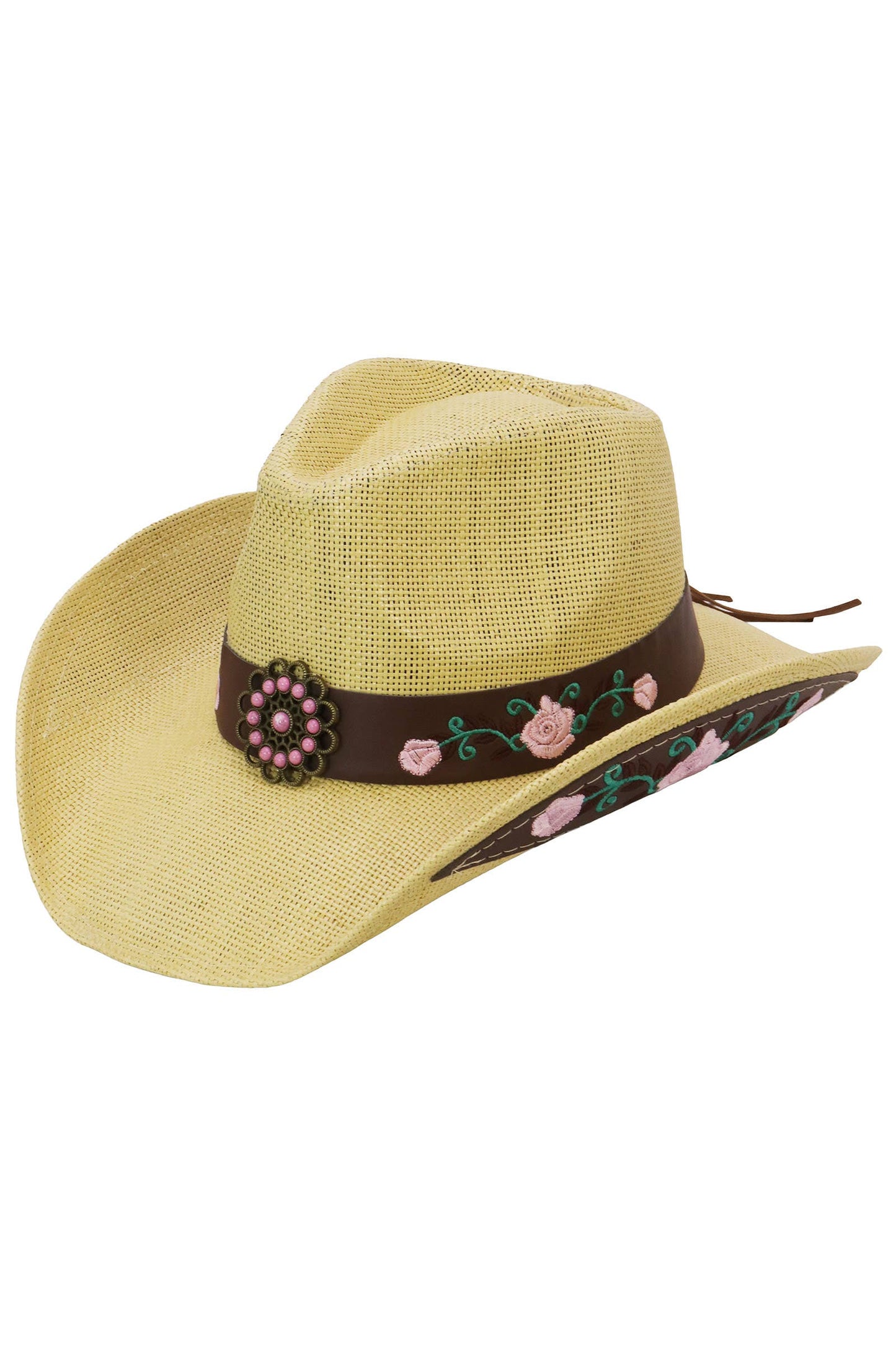 Pink Rose Concho Belt Embroidered Cowgirl Hat